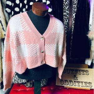 Timing Pink and White Checkerboard Sweater